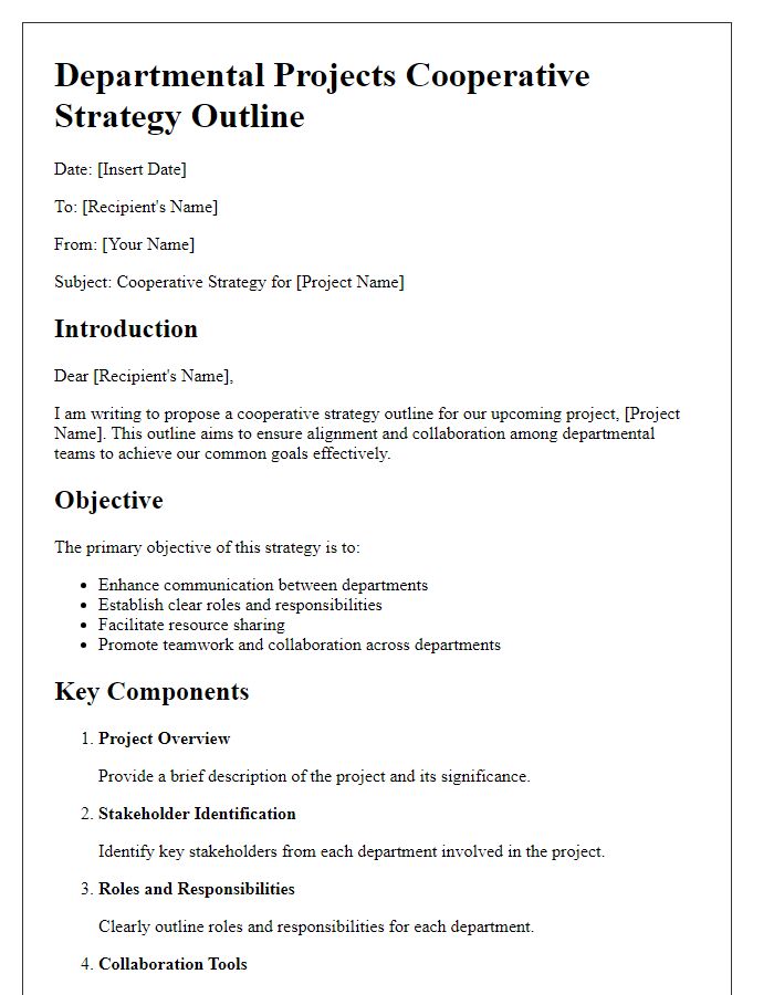 Letter template of cooperative strategy outline for departmental projects