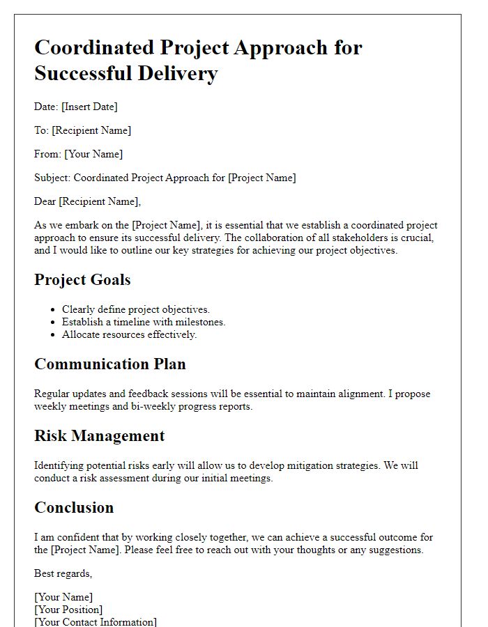 Letter template of coordinated project approach for successful delivery