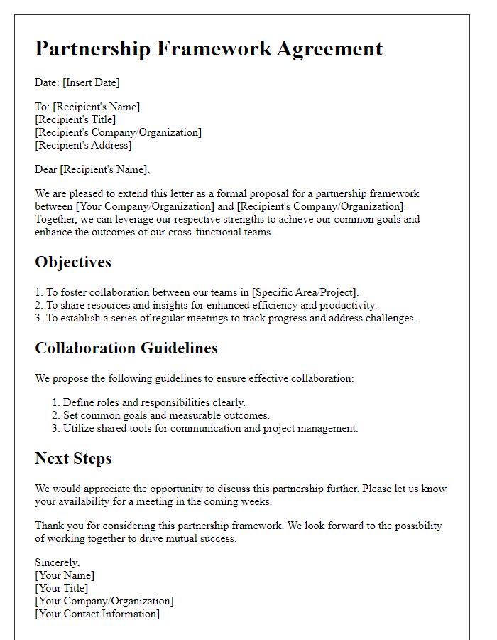 Letter template of partnership framework for cross-functional teams