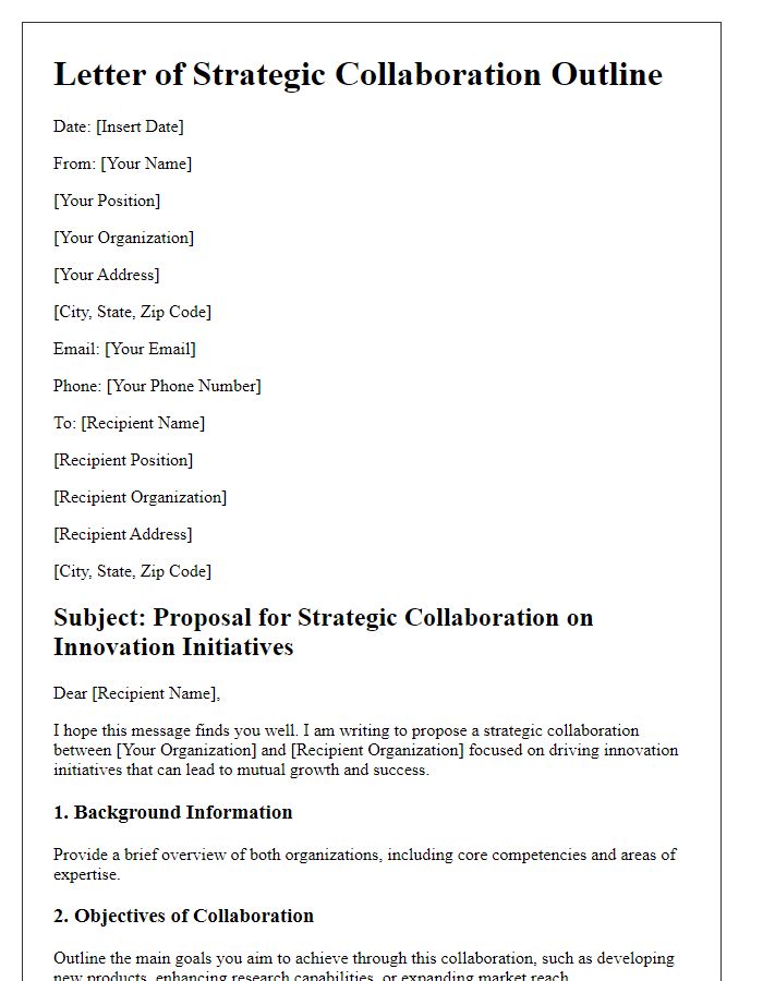 Letter template of strategic collaboration outline for innovation initiatives