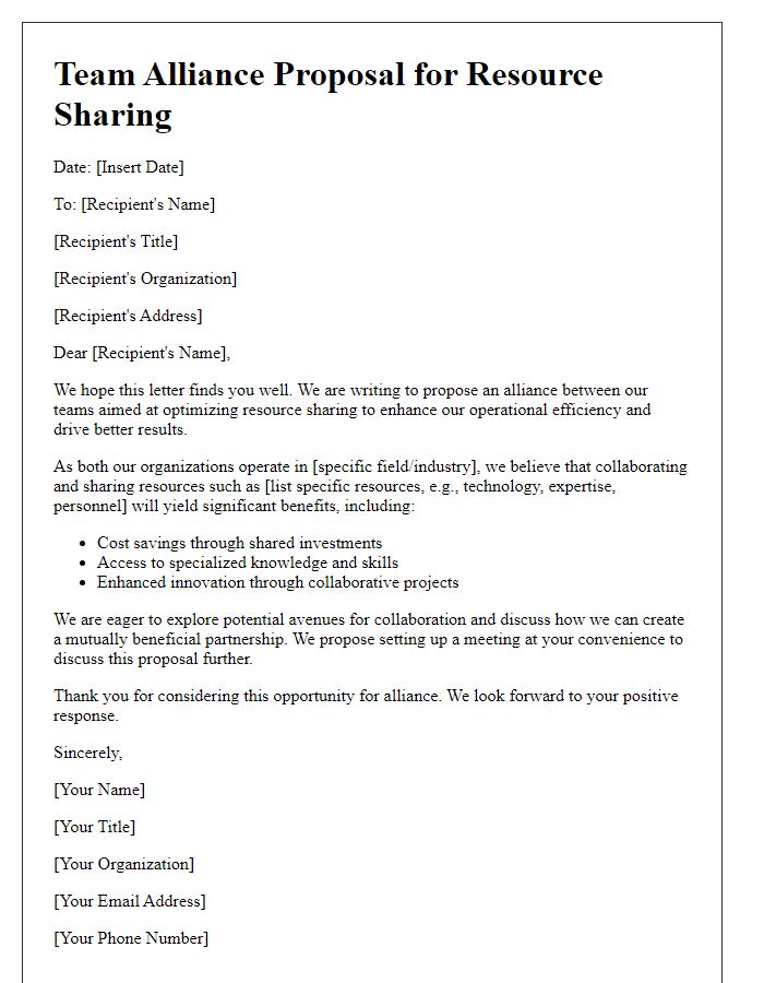 Letter template of team alliance proposal for resource sharing