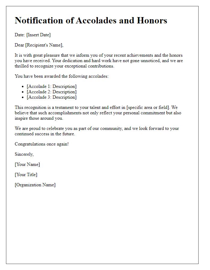 Letter template of accolades and honors notification