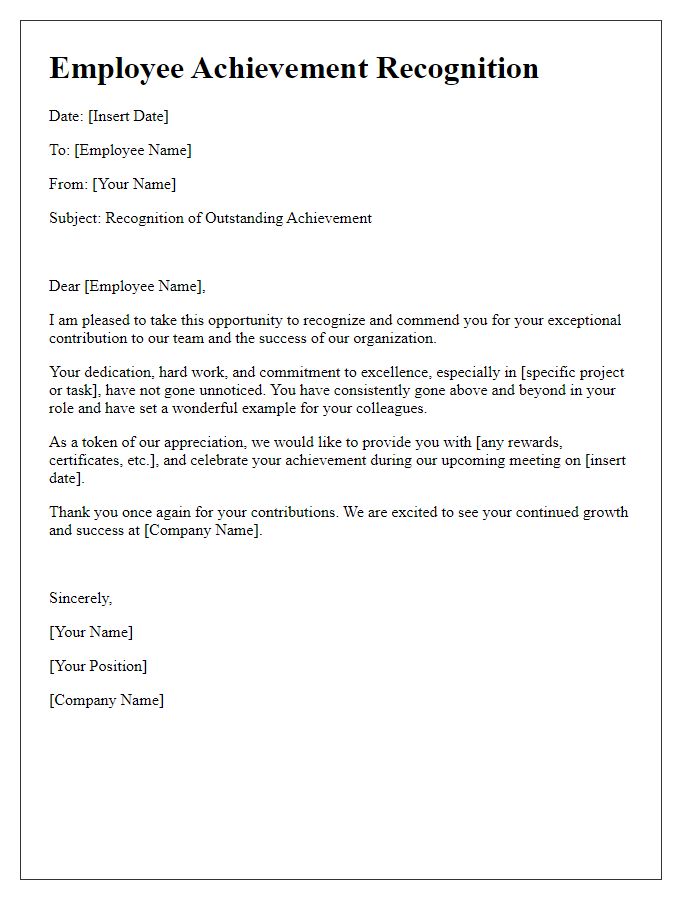 Letter template of employee achievement recognition