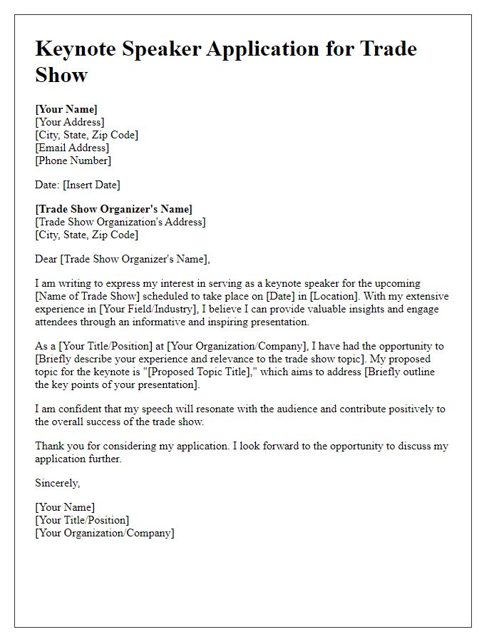 Letter template of keynote speaker application for trade show