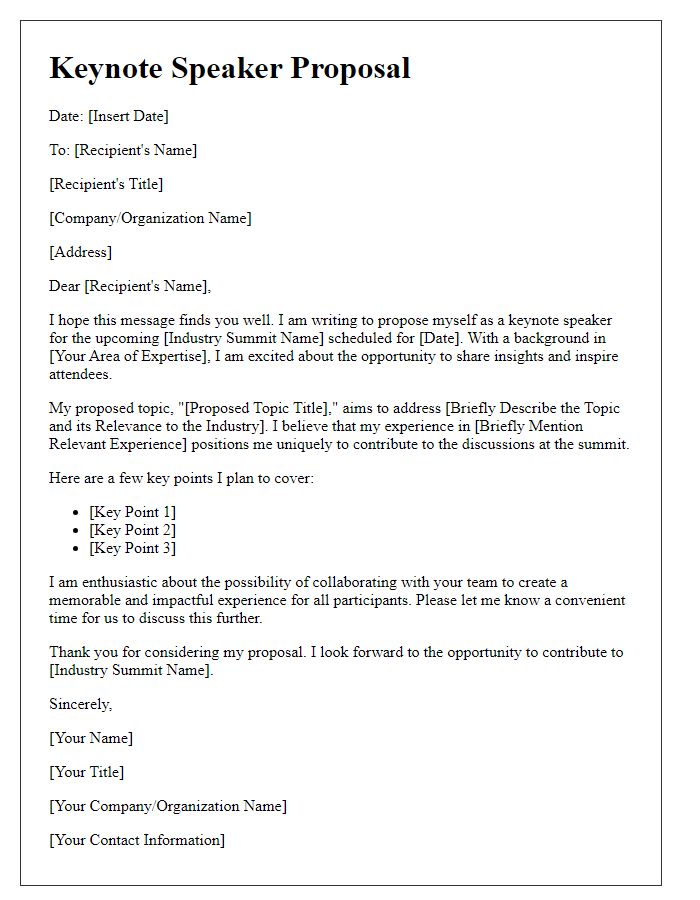 Letter template of keynote speaker proposal for industry summit