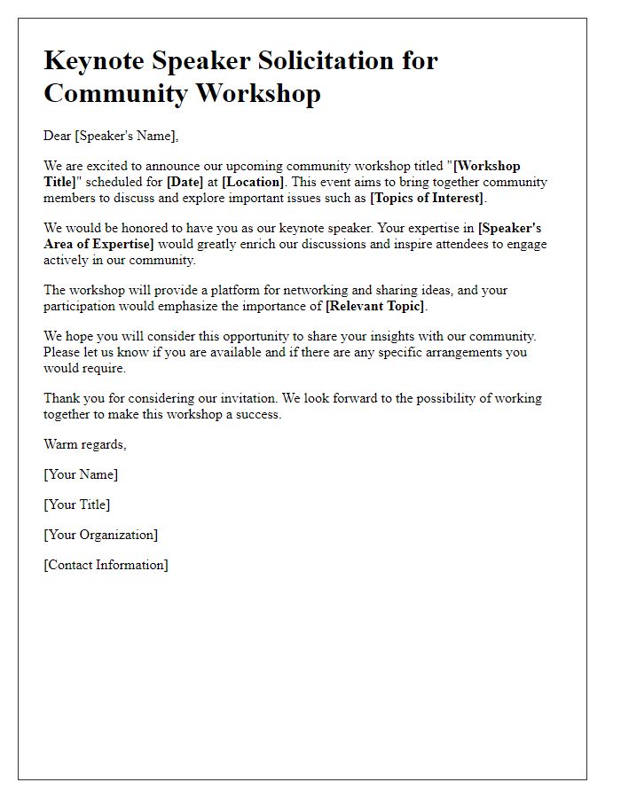 Letter template of keynote speaker solicitation for community workshop