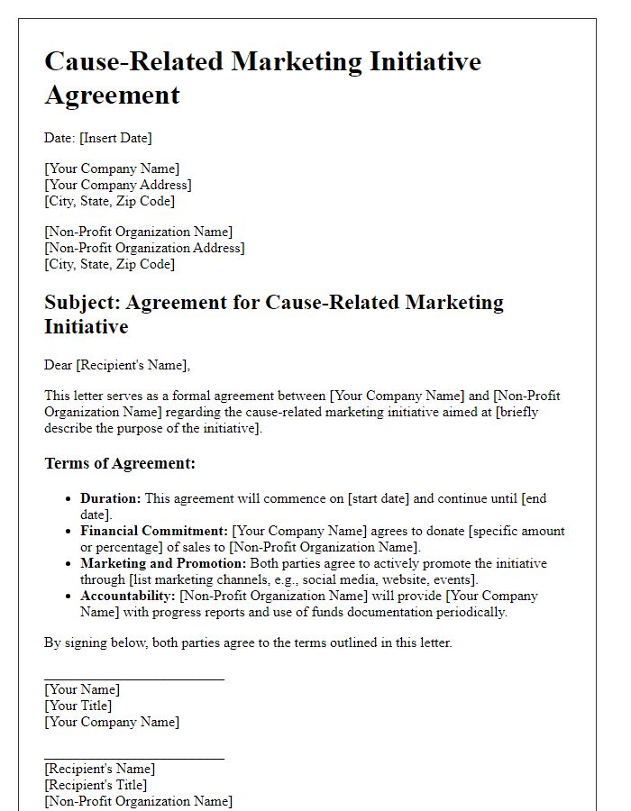 Letter template of agreement for cause-related marketing initiative