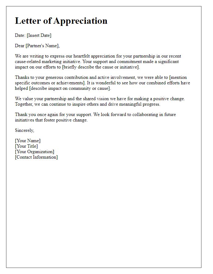 Letter template of appreciation for cause-related marketing partner