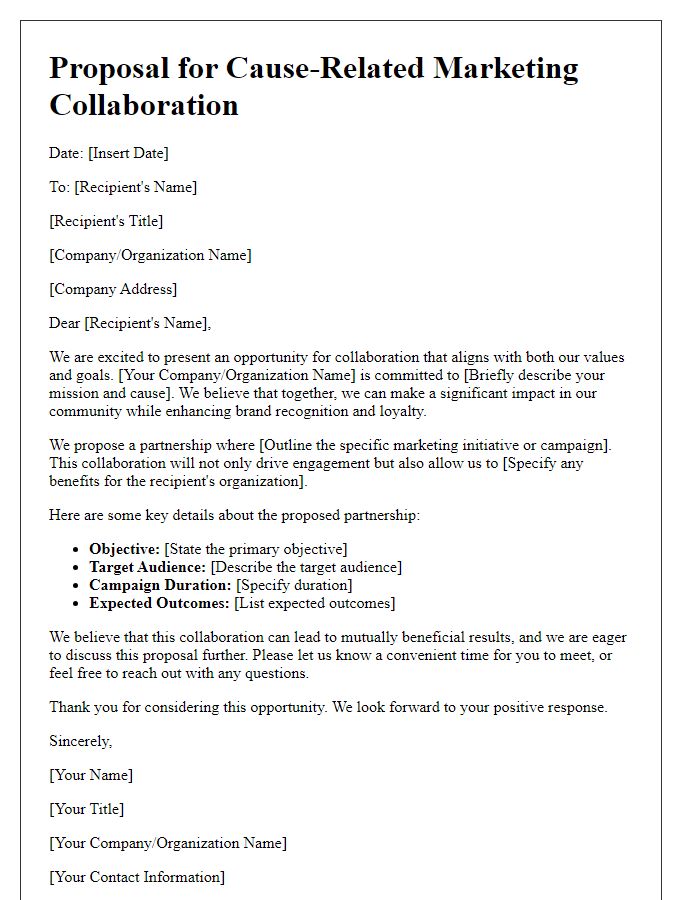 Letter template of proposal for cause-related marketing collaboration