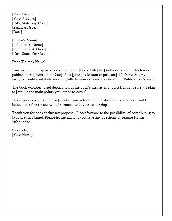 Letter template of editorial submission proposal for a book review