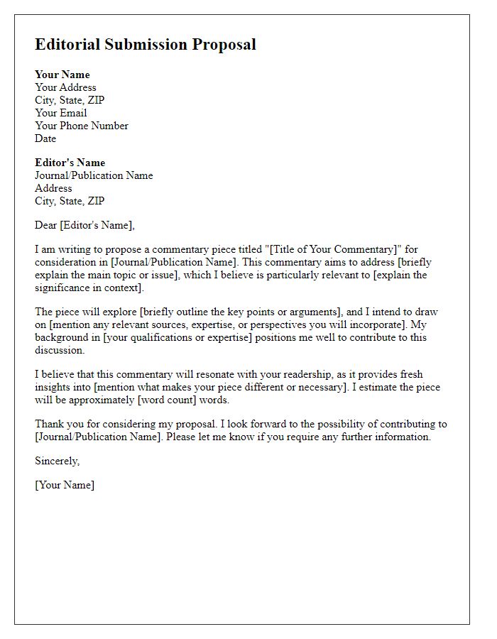 Letter template of editorial submission proposal for a commentary piece