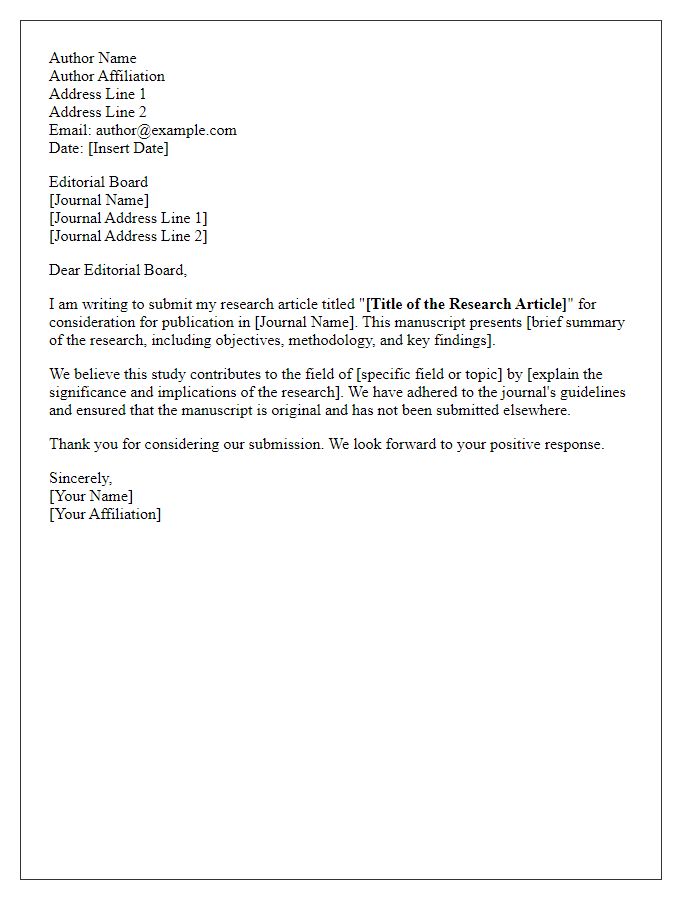 Letter template of editorial submission proposal for a research article