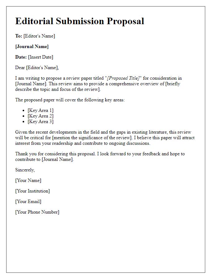 Letter template of editorial submission proposal for a review paper