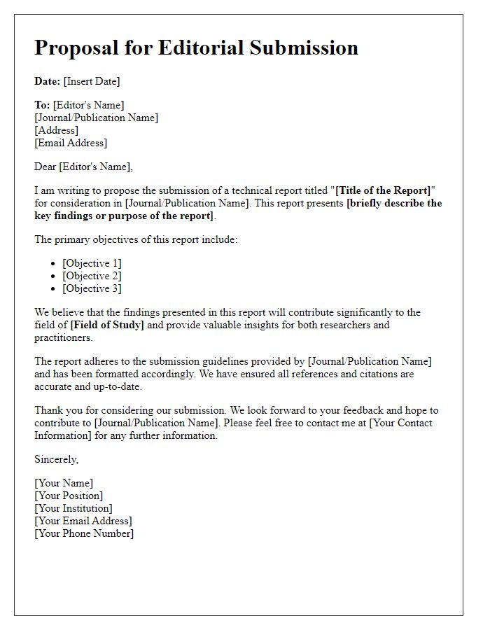 Letter template of editorial submission proposal for a technical report