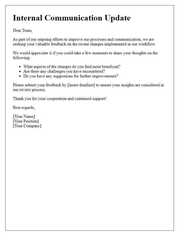 Letter template of internal communication update for feedback requests