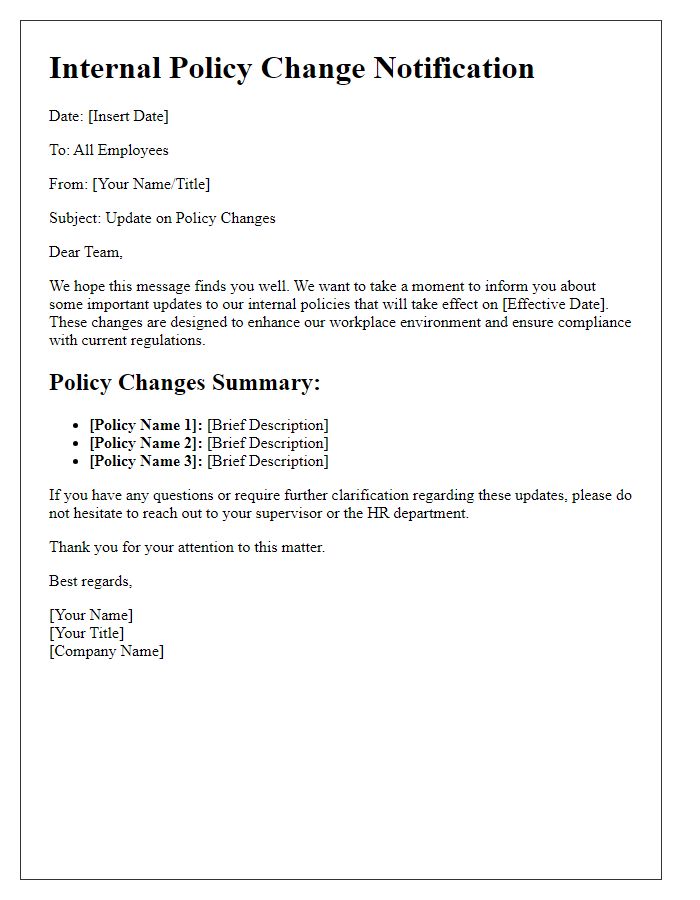 Letter template of internal communication update for policy changes