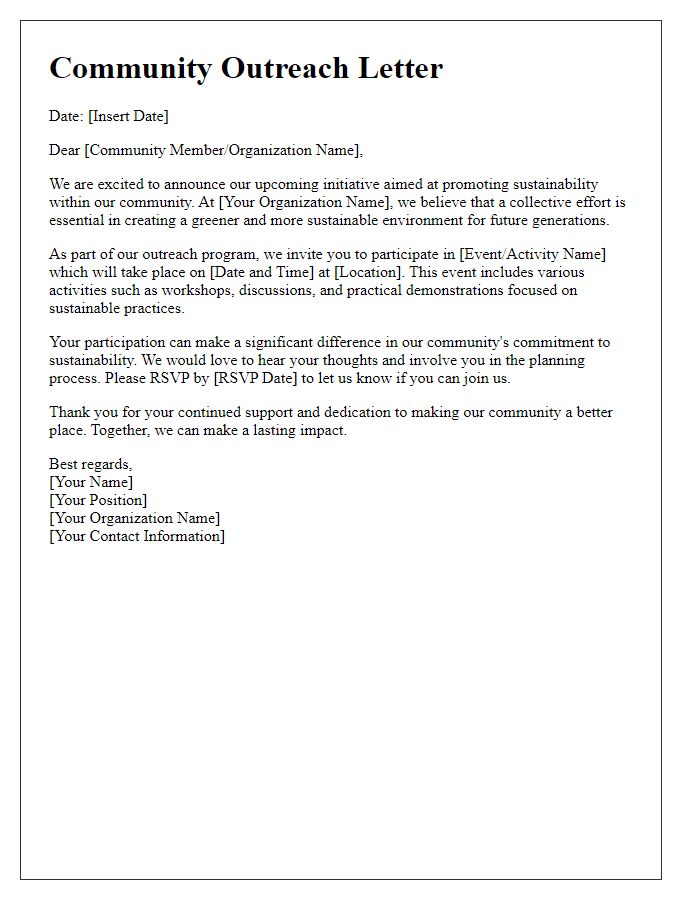 Letter template of community outreach for sustainability