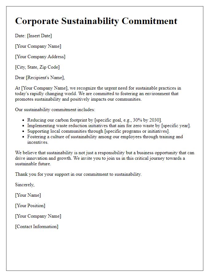 Letter template of corporate sustainability commitment