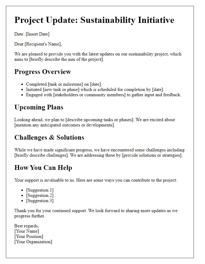 Letter template of sustainability project update