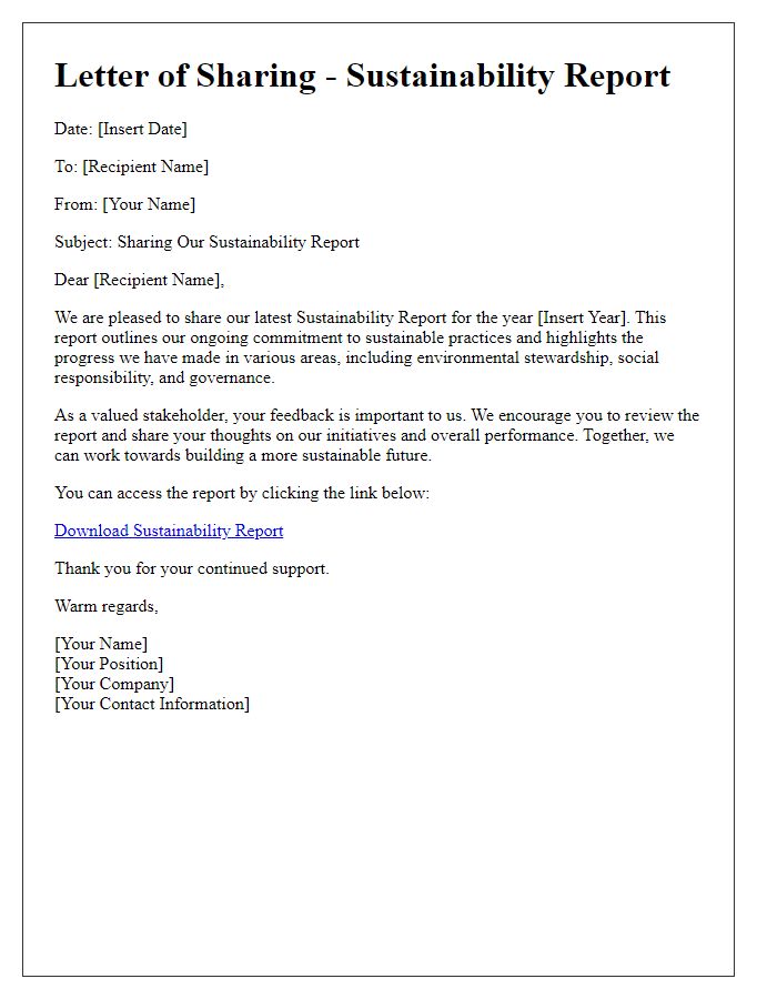 Letter template of sustainability report sharing