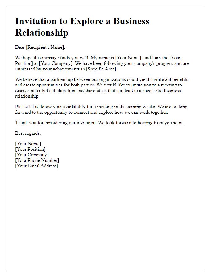 Letter template of business relationship invitation