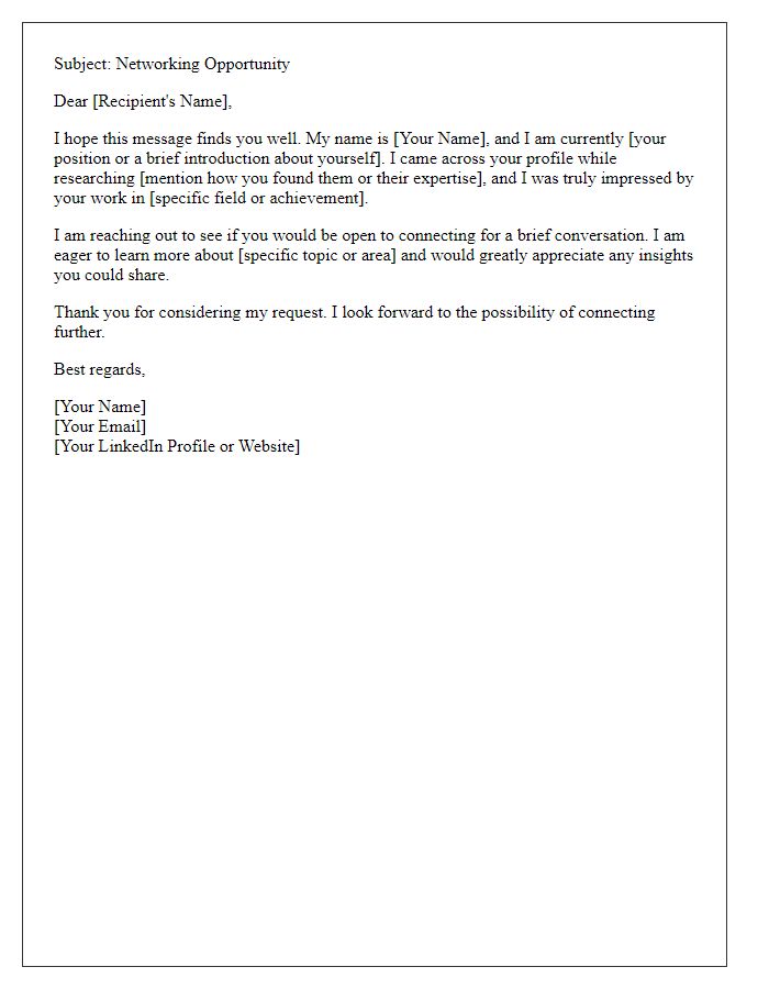 Letter template of professional networking request