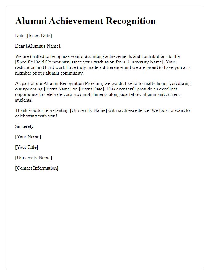 Letter template of Alumni Achievement Recognition