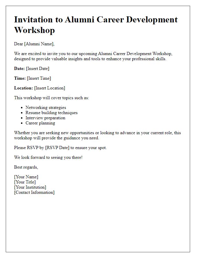 Letter template of Alumni Career Development Workshop