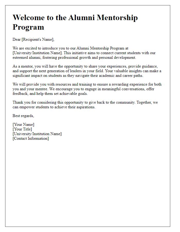 Letter template of Alumni Mentorship Program Introduction