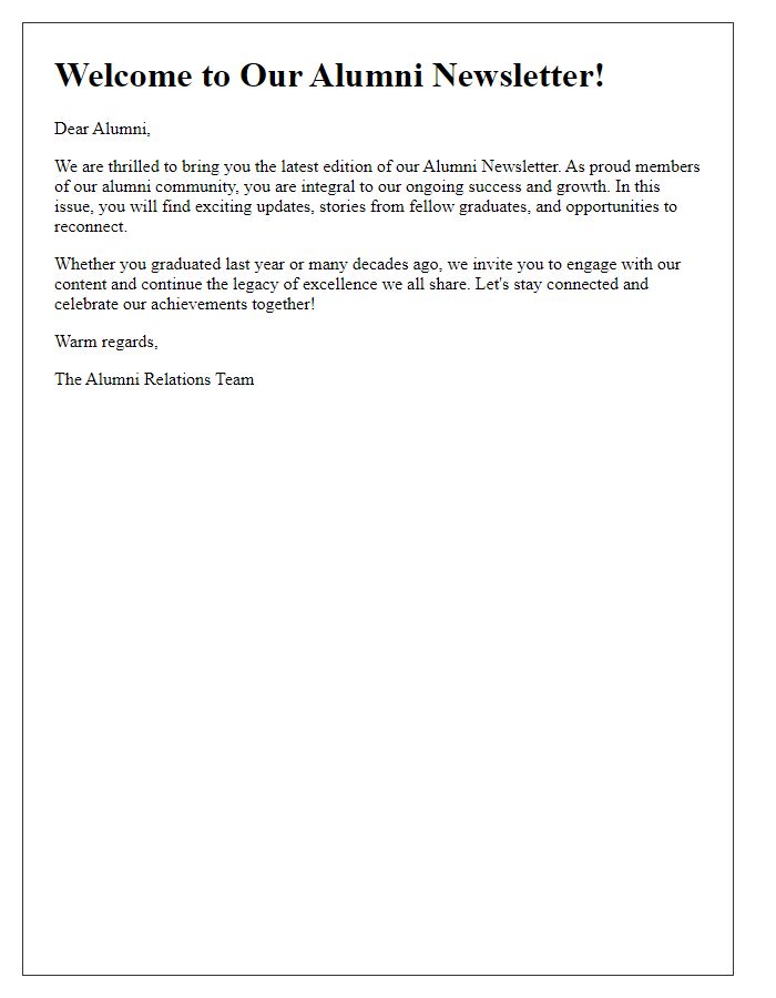 Letter template of Alumni Newsletter Introduction