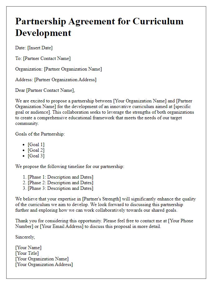 Letter template of curriculum development partnership