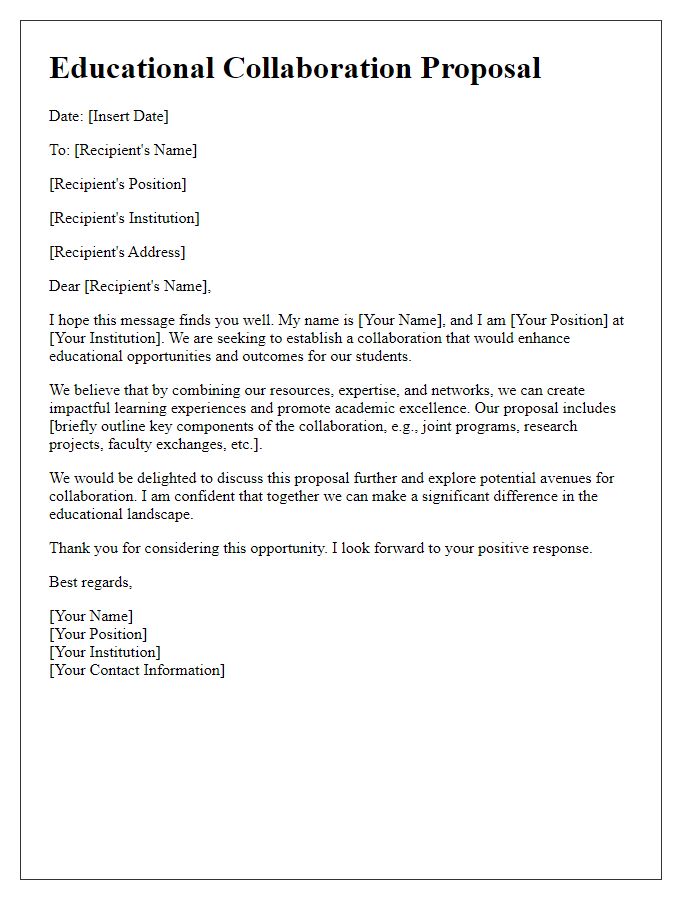 Letter template of educational collaboration proposal