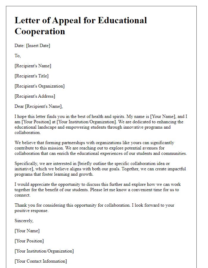 Letter template of educational cooperation appeal