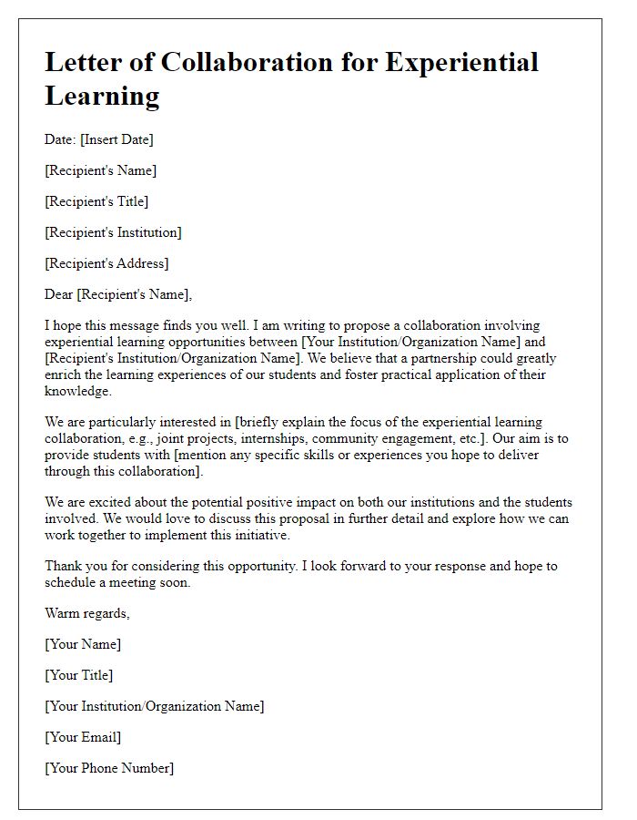 Letter template of experiential learning collaboration