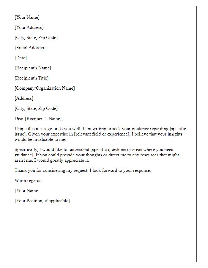Letter template of request for guidance on specific issue