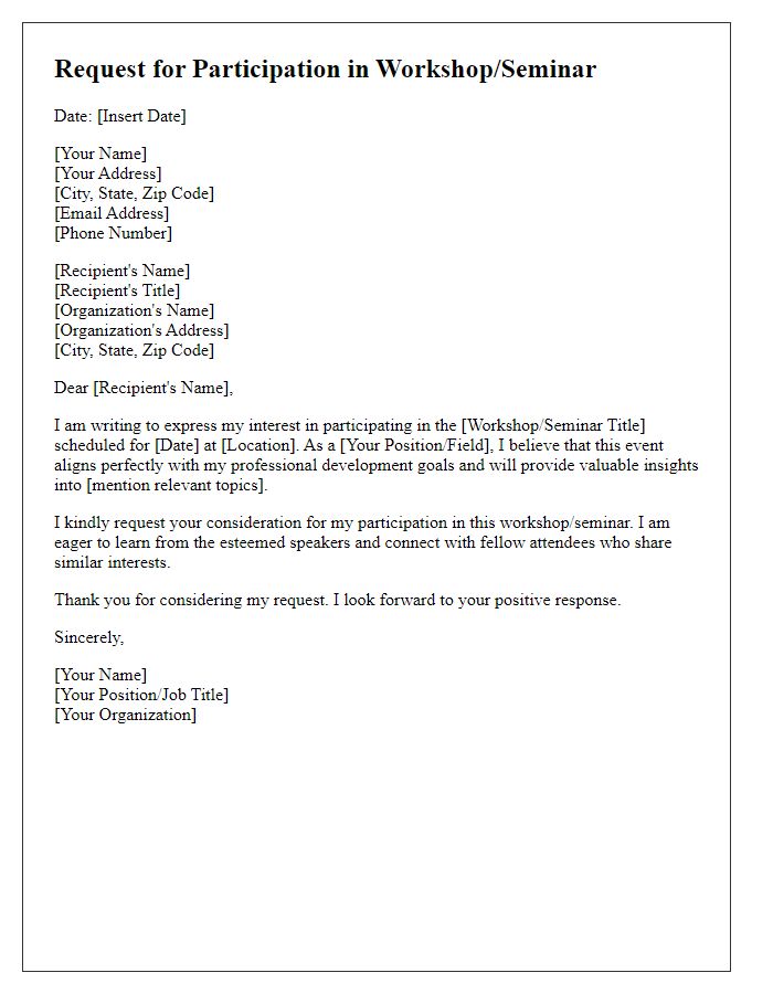 Letter template of request for workshop or seminar participation