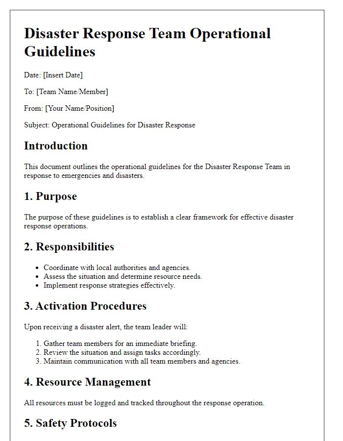 Letter template of disaster response team operational guidelines