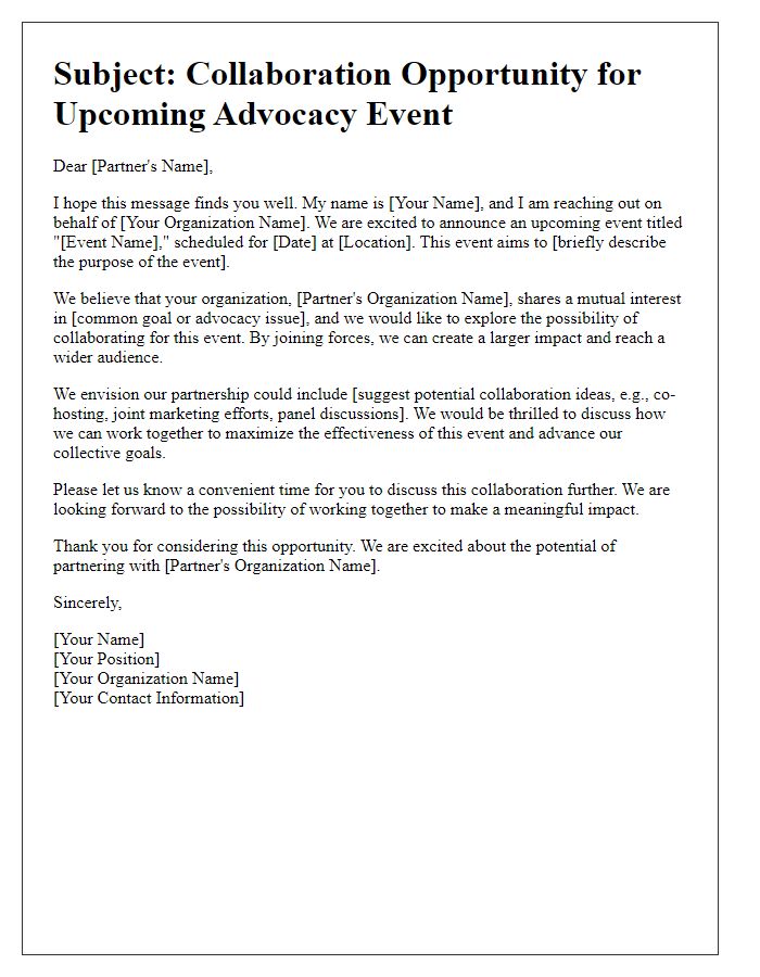 Letter template of event collaboration for advocacy partners