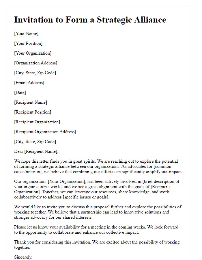 Letter template of strategic alliance invitation for advocacy groups