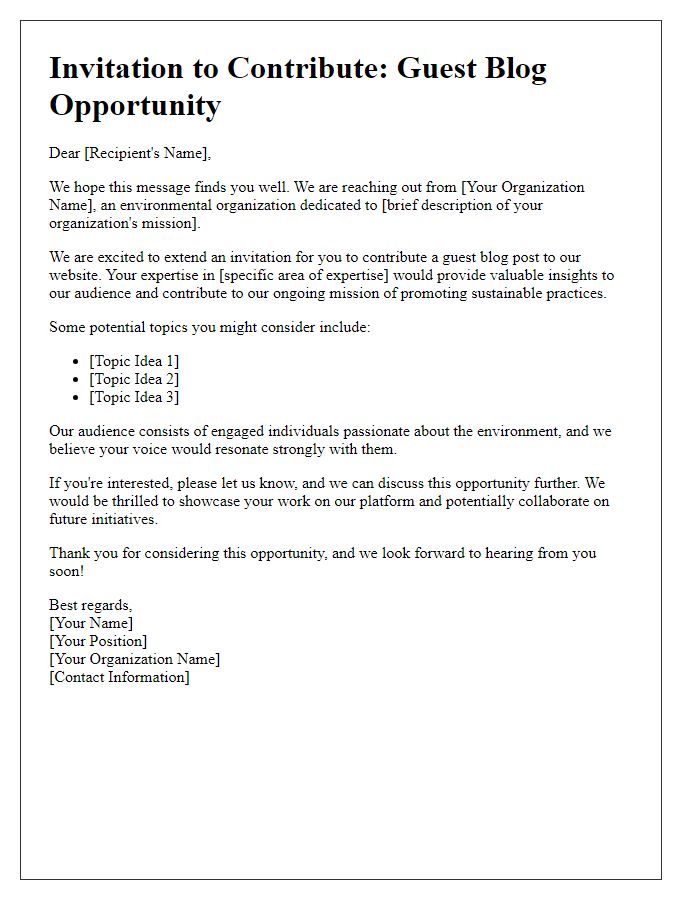 Letter template of guest blogging invitation for environmental organizations