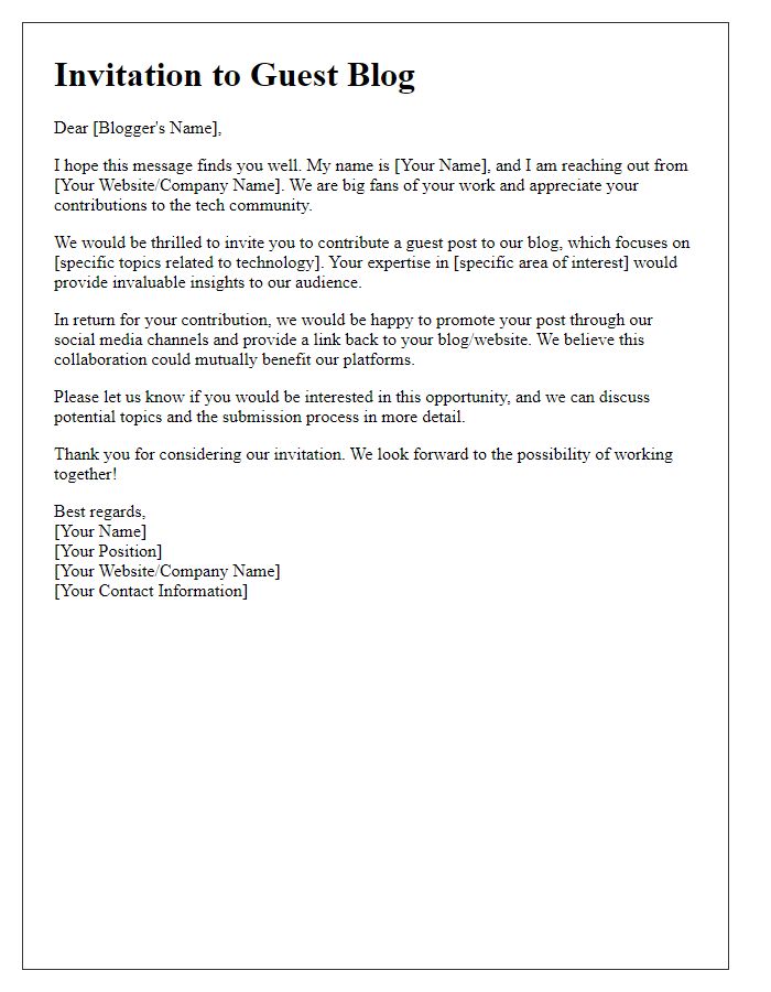 Letter template of guest blogging invitation for tech enthusiasts