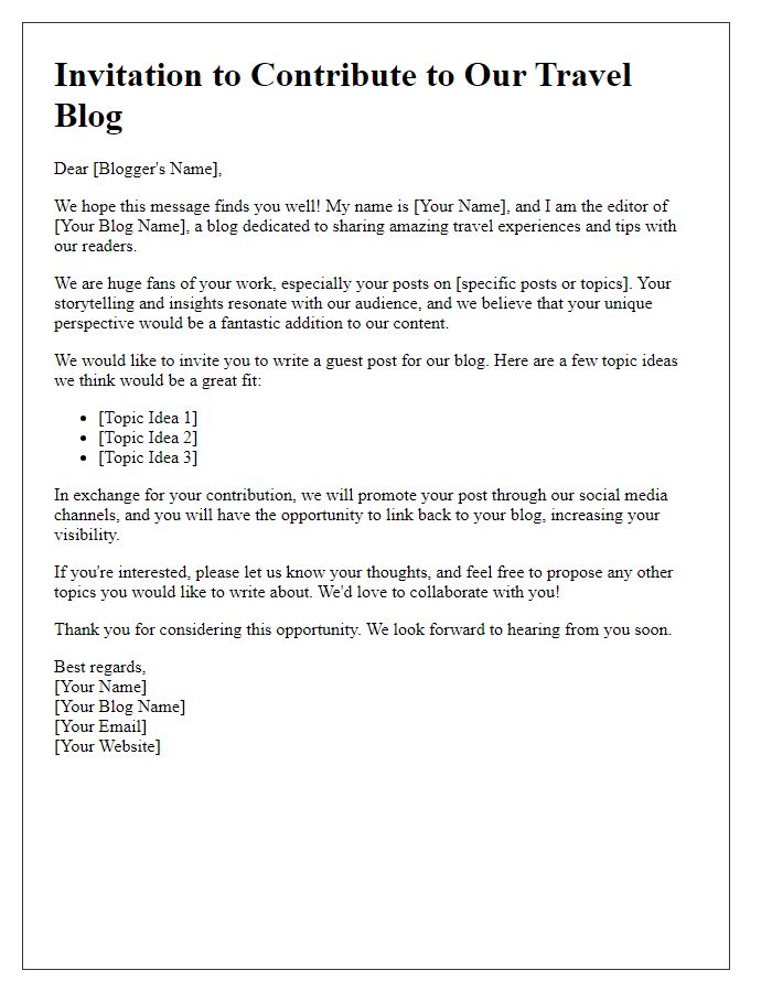 Letter template of guest blogging invitation for travel bloggers