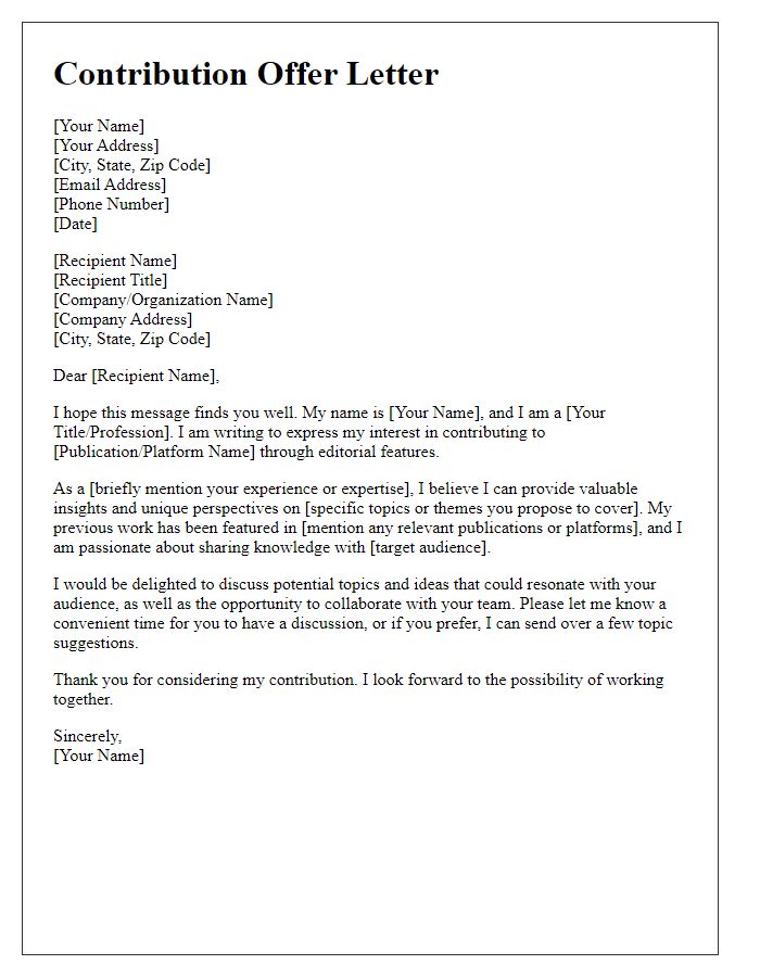 Letter template of contribution offer for editorial features