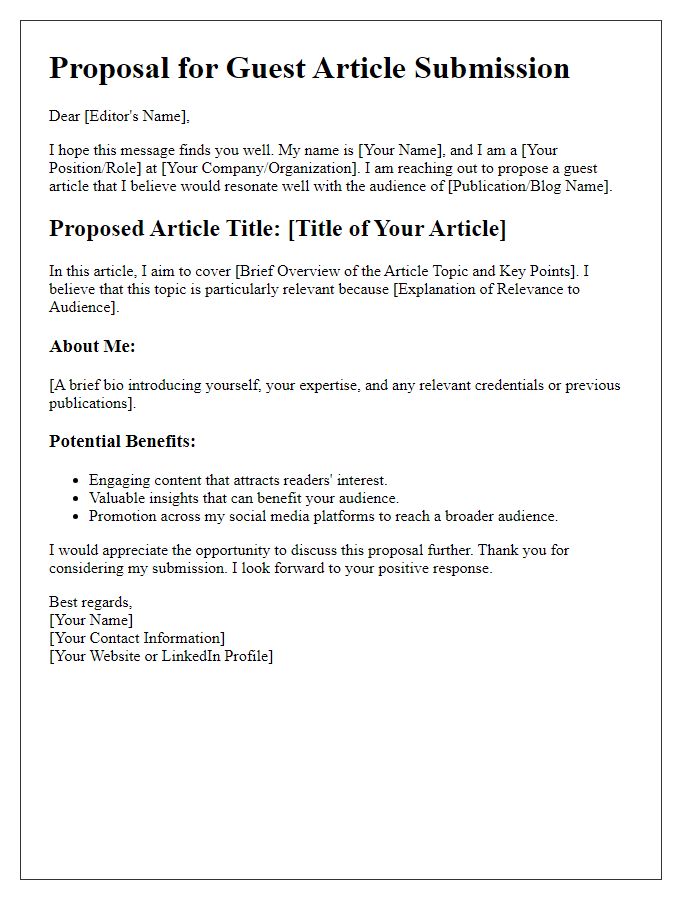 Letter template of proposal for guest article submission