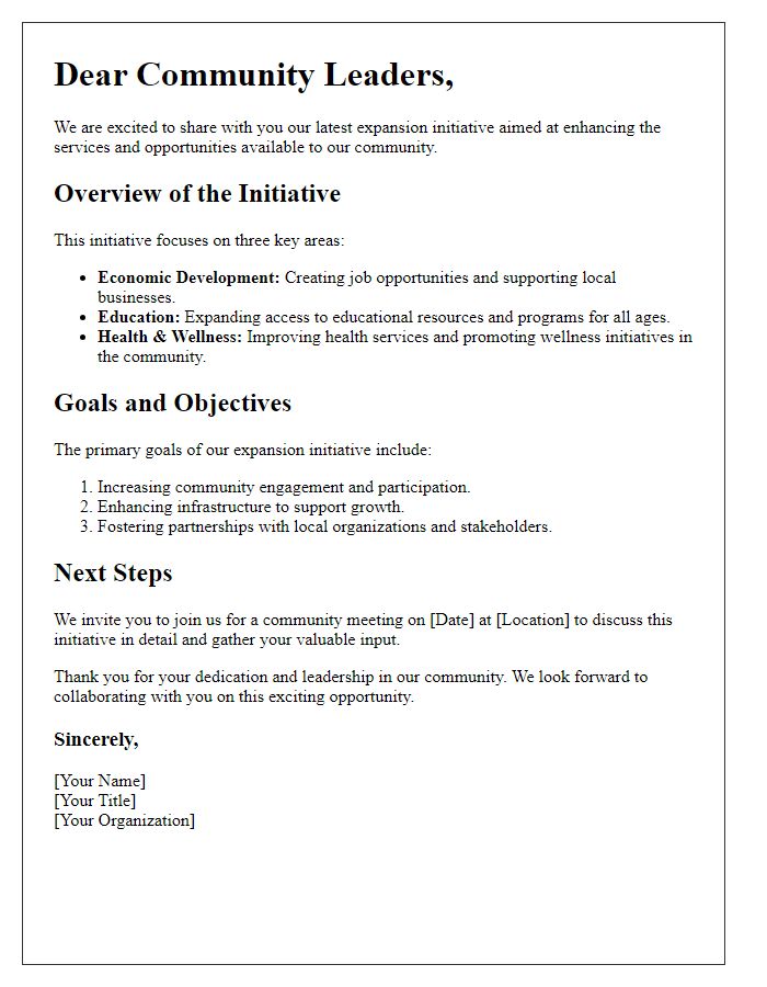 Letter template of expansion initiative overview for community leaders