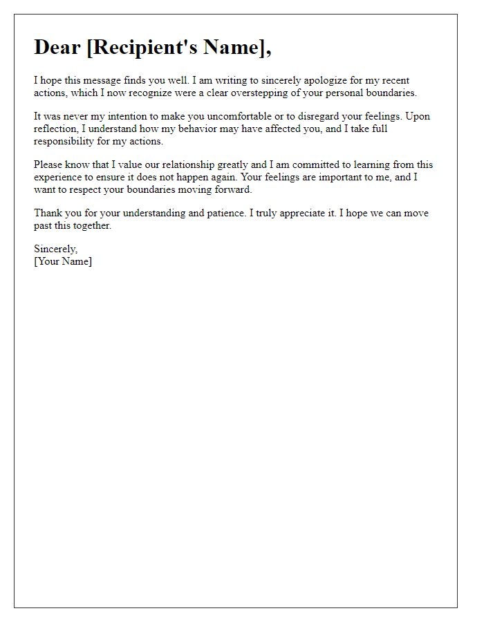 Letter template of sincere apology for overstepping personal boundaries