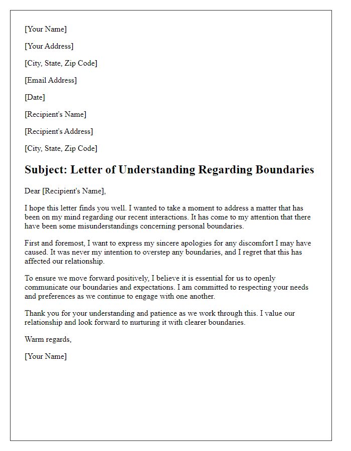 Letter template of understanding for errors in respecting boundaries