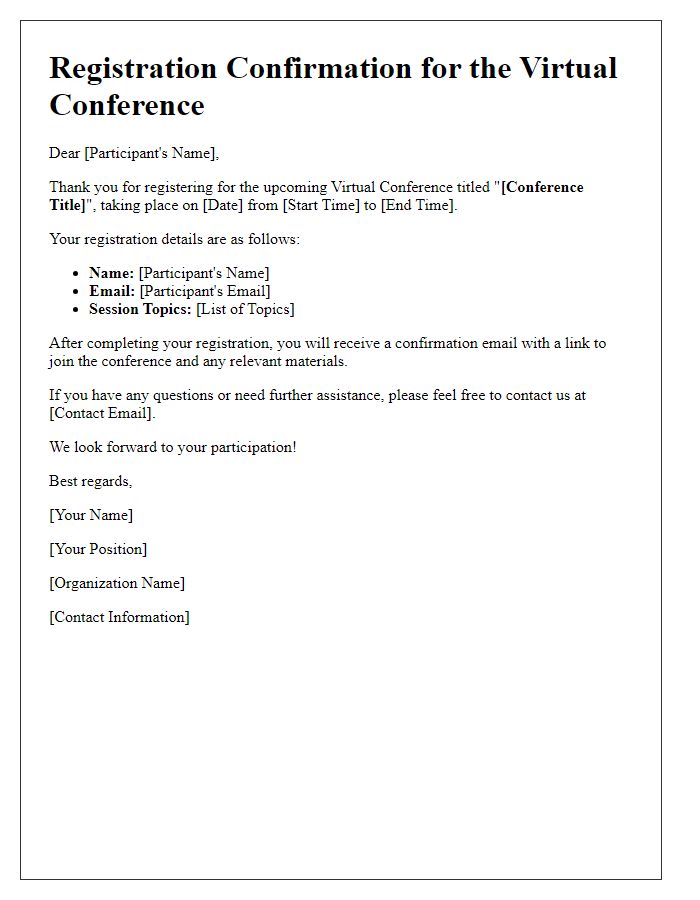 Letter template of registration for virtual conference