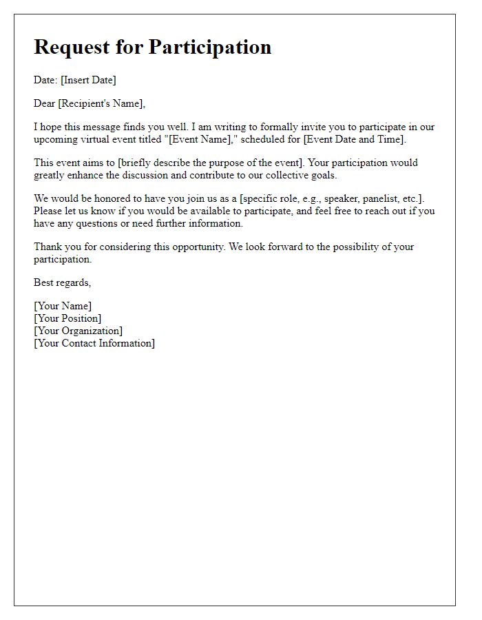 Letter template of request for participation in virtual event