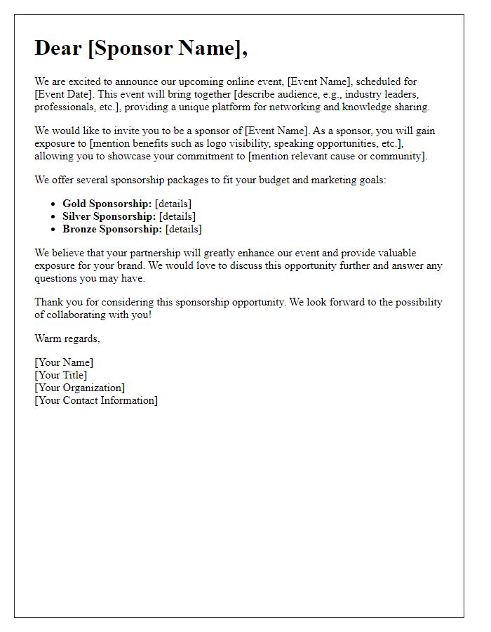 Letter template of sponsorship opportunity for online event